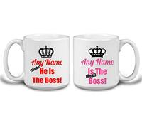 Personalised The Boss The Real Boss Mugs Set of 2 - King Queen Couples Husband Wife His and Hers Gifts Idea for Engagement Wedding Anniversary Valentines (Jumbo 20oz)