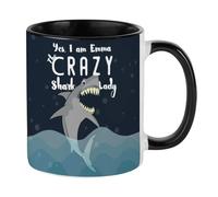Personalised The Crazy Shark Lady Themed 11 oz Black Inside Coloured & Black Handle Ceramic Mug