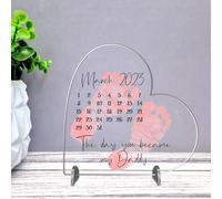 Personalised The Day You Became My Daddy Heart Plaque for New Dads - Custom Date & Birth Details with Baby Footprint for Father’s Day (Acrylic, Medium - 135mm x 130mm)