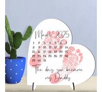 Personalised The Day You Became My Daddy Heart Plaque for New Dads - Custom Date & Birth Details with Baby Footprint for Father’s Day (MDF Wood, Medium - 135mm x 130mm)