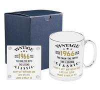 Personalised The Man The Myth The Legend Vintage Design Clear Glass Mug & Coaster Gift Set For 30th 40th 50th 60th 70th 80th Birthday - Dishwasher Safe (Print With Handle on Right, Cardboard Gift Box)