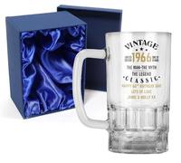 Personalised The Man The Myth The Legend Vintage Design Pint Glass Beer Tankard Birthday Gift for 18th 21st 30th 40th 50th 60th 70th 80th (Print with Handle on Left, Silk Lined Gift Box)