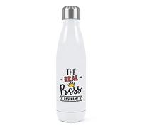 Personalised The Real Boss Double Wall Water Bottle Insulated Stainless Steel Sports Drinks 500ml White