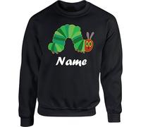 Personalised The Very Hungry Caterpillar Name Jumper, Funny World Book Day Reading Gifts Unisex Adults Unisex Sweatshirts Top (Black, 7 Years)