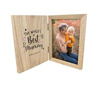 Personalised "The World’s Best Mum" Book Photo Frame | Custom Pine Wood Folding Picture Frame | Mothers Day & Birthday Gift | Choice of Mum, Mummy, Mam or Mom | Holds 7x5" Photo