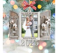 Personalised The Year We Became Christmas Hanging Ornament Custom Name Wood 2D Picture Frames Keepsake Ornament Wedding Photo Ornaments Gift For Wife Husband Couple Birthday Xmas (style 26)
