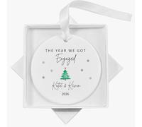 Personalised The Year We Got Engaged Engagement Ceramic Keepsake Hanging Ornament Decoration Gift (Round)