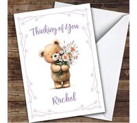 Personalised Thinking Of You Card For Anyone Bear Flowers Purple | Custom Greetings Card For Thinking Of You Any Text Inside & Out