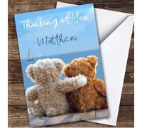 Personalised Thinking Of You Card For Anyone Bear Hug Sea View | Custom Greetings Card For Thinking Of You Any Text Inside & Out