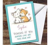 Personalised Thinking Of You Card For Anyone Cat Dog Hug | Custom Greetings Card For Thinking Of You Any Text Inside & Out