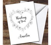 Personalised Thinking Of You Card For Anyone Heart Flowers | Custom Greetings Card For Thinking Of You Any Text Inside & Out