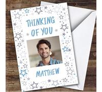 Personalised Thinking Of You Card For Anyone Photo Blue Stars | Personalized Custom Unique Greetings Card For Thinking Of You Any Text Inside & Out