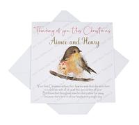 Personalised Thinking of You Christmas Card, Memorial Loss Sympathy Christmas Card, Watercolour Robin Card with Poem Verse, Custom Festive Card (Floral Robin - Female Wording)