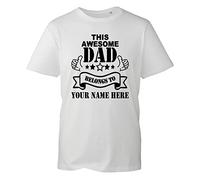 Personalised This Awesome Dad Belongs to Your Name T-Shirt, Father's Day Dad Daddy Grandad Gift Top (White, XL)