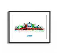 Personalised Thomas The Tank Engine Watercolour Effect Wall Art Print, Nursery, Playroom Decor Wall Art Gift Present (A4)