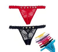 Personalised thong with name personalised lingerie custom thongs DIY Hand-Sewn Rhinestone Shiny Gold Letters Custom Underwear funny valentines gifts for her birthday presents (2 Pack)