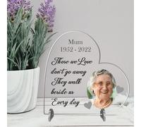 Personalised 'Those we love don't go away' Freestanding Acrylic or MDF Photo Plaque - Memorial Gift with Custom Picture Bereavement Gift Plaque (Large 18.5cm x 19cm, Acrylic Indoor & Outdoor Use)