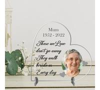 Personalised 'Those we love don't go away' Freestanding Acrylic or MDF Photo Plaque - Memorial Gift with Custom Picture Bereavement Gift Plaque (Medium 13.5cm x 13.5cm, Acrylic Indoor & Outdoor Use)