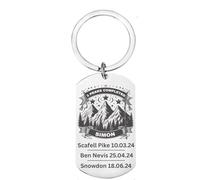 Personalised Three Peaks Challenge Keyring, Stainless Steel Dog Tag with Mountain Design, Customisable Achievement Tracker