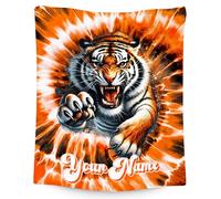 Personalised Tiger Blanket for Boys and Girls - Custom Name Fleece Throw, Soft Tie Dye Print Blanket for Kids Room Decor, Great Gift for Toddlers, Kids and Teens (4 Sizes)