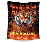 Personalised Tiger Blanket for Boys, Custom Fleece Throw Blanket for Kids Toddler Son Grandson, Soft Cozy Warm Animal Gifts for Bedroom Sofa (4 Sizes)
