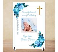 Personalised 'To My Godparents' Christening Photo Plaque | A4 or A5 Size | Customisable with Special Message | Size 297mm x 210mm or 210mm x 148mm (Mdf Wood 21cm x 15cm, Blue Floral)