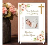 Personalised 'To My Godparents' Christening Photo Plaque | Keepsake Gift | A4 or A5 Size | Customisable with Special Message | (Mdf Wood 21cm x 15cm, Blush Floral)