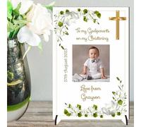 Personalised 'To My Godparents' Christening Photo Plaque | Unique Keepsake Gift | A4 or A5 Size | Customisable with Special Message | (Mdf Wood A4 30cm x 21cm, White Floral)