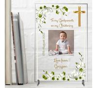Personalised 'To My Godparents' Christening Photo Plaque | Unique Keepsake Gift | A4 or A5 Size | Customisable with Special Message | (Acrylic A4 30cm x 21cm, White Floral)