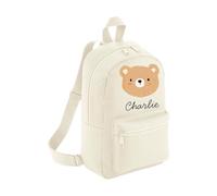 Personalised Toddler Backpack - Brown Cute Teddy Bear Custom Name Rucksack Cute Customised Bag For School Primary Preschool Starting Nursery Holiday Baby Kids Children Nappy Bag - Natural Small