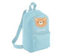 Personalised Toddler Backpack - Brown Cute Teddy Bear Custom Name Rucksack Cute Customised Bag For School Primary Preschool Starting Nursery Holiday Baby Kids Children Nappy Bag - Sky Blue Small