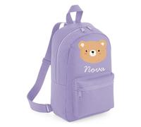 Personalised Toddler Backpack - Brown Cute Teddy Bear Custom Name Rucksack Cute Customised Bag For School Primary Preschool Starting Nursery Holiday Baby Kids Children Nappy Bag - Lavender Small
