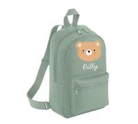 Personalised Toddler Backpack - Brown Cute Teddy Bear Custom Name Rucksack Cute Customised Bag For School Primary Preschool Starting Nursery Holiday Baby Kids Children Nappy Bag - Dusty Green Small