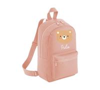 Personalised Toddler Backpack - Brown Cute Teddy Bear Custom Name Rucksack Cute Customised Bag For School Primary Preschool Starting Nursery Holiday Baby Kids Children Nappy Bag - Dusky Pink Small
