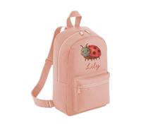 Personalised Toddler Backpack - Cute Ladybug Ladybird Custom Name Rucksack Cute Customised Bag For School Primary Preschool Starting Nursery Holiday Baby Kids Children Nappy Bag - Dusky Pink Small
