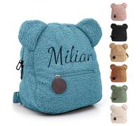 Personalised Toddler Backpack for Girl & Boy, Embroidered Name Children's Mini School Rucksack, Cute Small School Bag for Travel Kindergarten Elementary Preschool, Kids Teddy Plush Backpack (Blue)
