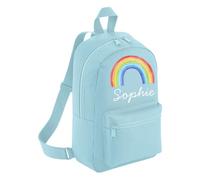 Personalised Toddler Backpack - Rainbow Watercolour Custom Name Rucksack Cute Customised Bag For School Primary Preschool Starting Nursery Holiday Baby Kids Children Nappy Bag - Sky Blue Small