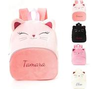 Personalised Toddler Backpack with Embroidered Name, Cute Cat Kids School Bag for Boys & Girls, Custom Lightweight Children's Backpacks for Elementary Kindergarten Preschool Primary (Light Pink)