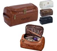 Personalised Toiletries Bag for Man Engraved Custom Name Text Pattern Logo Portable Handheld Travel Toiletry Bag Gifts for Husband Father Groomsmen Girlfriend Travel Birthday (Brown)