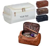 Personalised Toiletries Bag for Man Engraved Custom Name Text Pattern Logo Portable Handheld Travel Toiletry Bag Gifts for Husband Father Groomsmen Girlfriend Travel Birthday (Beige)