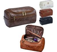 Personalised Toiletries Bag for Man Engraved Custom Name Text Pattern Logo Portable Handheld Travel Toiletry Bag Gifts for Husband Father Groomsmen Girlfriend Travel Birthday (Coffee)