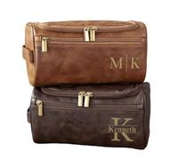 Personalised Toiletry Bag for Men; Custom PU Leather Wash Bag with Name; Hanging Travel Dopp Kit Organiser; Gift for Husband Dad Boyfriend Groomsmen; Birthday Christmas Wedding Father’s Day (Style 4)