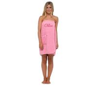 Personalised TomFranks Womens 100% Cotton Shower Wrap Bath Towel | White and Pink (Pink, M/L)
