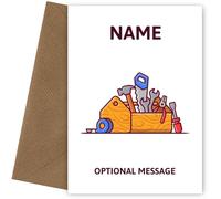 Personalised TOOLBOX Birthday Card for Boys. Perfect for a Son, Grandson or Nephew on his birthday, Christmas. Sport Greetings Card for him