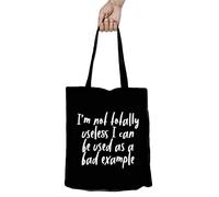 Personalised Tote Bag Funny Reusable Shopping Cotton Canvas Art Bag - Create your Own Quote (Black, Not totally useless)
