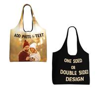 Personalised Tote Bag Photo Text Logo Name Custom Shopping Bag Customised Canvas Present Bag for Beach, Work, Picnic, Party, School Gifts for Women Girls Teacher Mum Bridesmaid, Double Sided Design