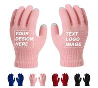 Personalised Touchscreen Gloves - Custom Text/Image/Logo Winter Warm Knitted Gloves For Boys Girls Teens Adults, Outdoor Sports Ski Cycling Cold Weather (Pink)