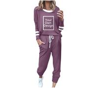 Personalised Tracksuits for Women Custom Full Set 2 Piece Outfit Plus Size Personalised Co Ord Set Customized Sweatsuits Lounge Sets Add any Text Photo (UK, Alpha, 3XL, Regular, Regular, Purple)