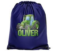 Personalised Tractor Drawstring Bag, Custom Back to School and Nursery Gifts for Boys, Farmer Gifts for Young Farmers, Kids PE Kit Swimming Bag, One Size, Navy