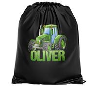 Personalised Tractor Drawstring Bag, Custom Back to School and Nursery Gifts for Boys, Farmer Gifts for Young Farmers, Kids PE Kit Swimming Bag, One Size, Black